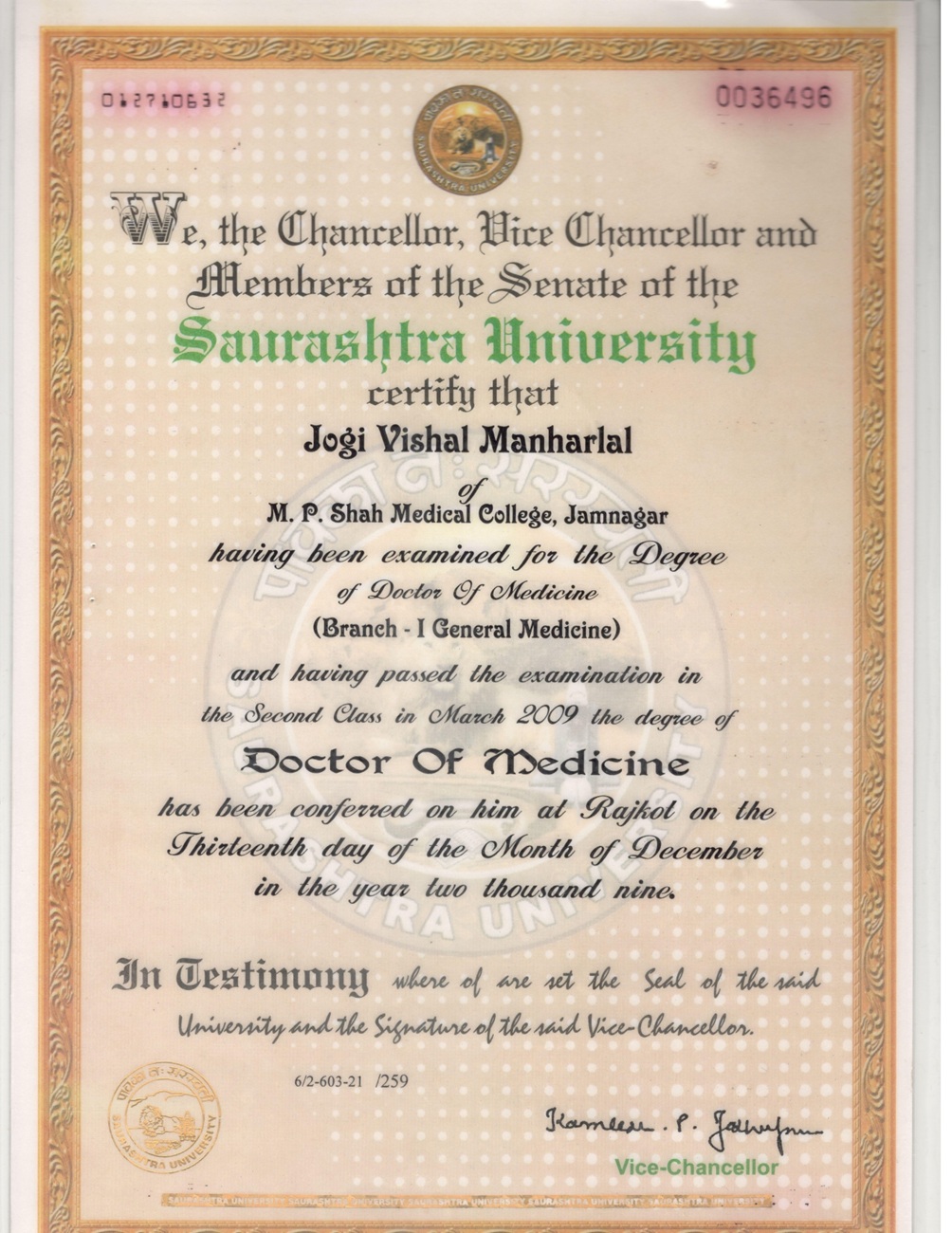 Degree Certi MD Medicine